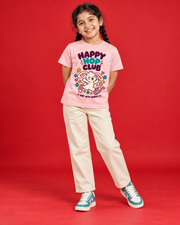Happy Hop Club pink kids tee front