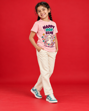 Happy Hop Club pink kids tee side