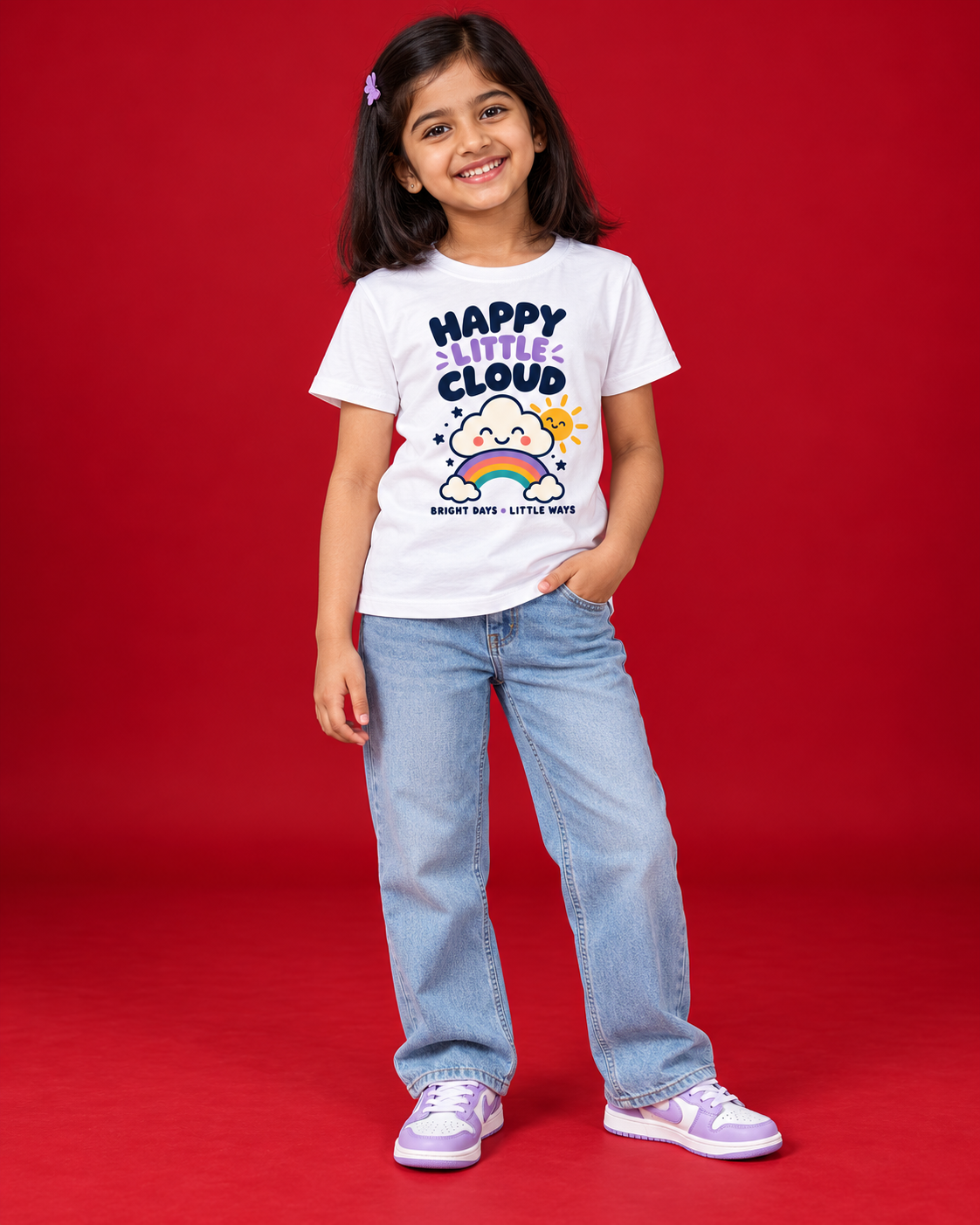 Happy Little Cloud white kids tee front