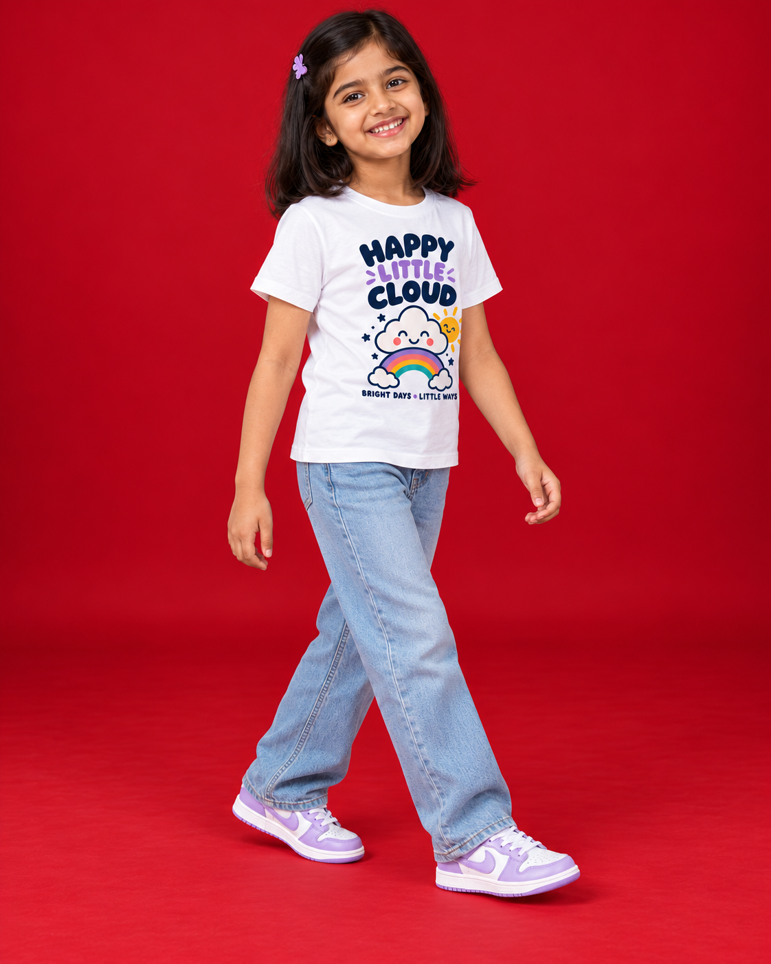 Happy Little Cloud white kids tee side