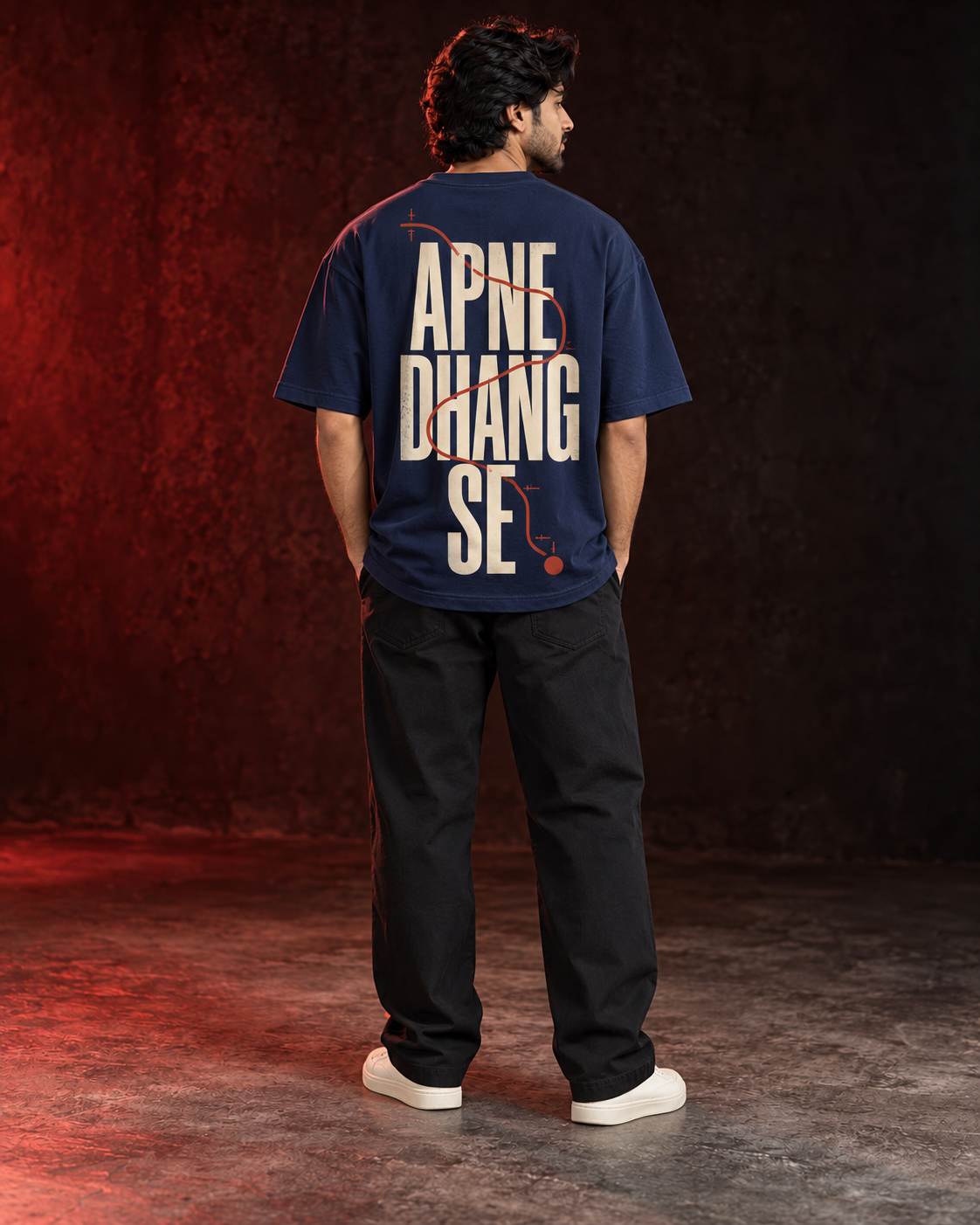 APNE DHANG SE navy oversized tee long back print