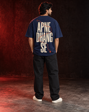 APNE DHANG SE navy oversized tee long back print