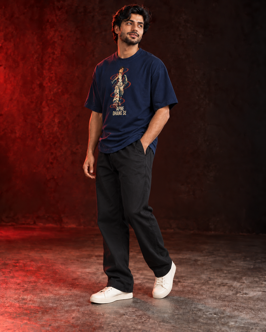 APNE DHANG SE navy tee natural three-quarter view