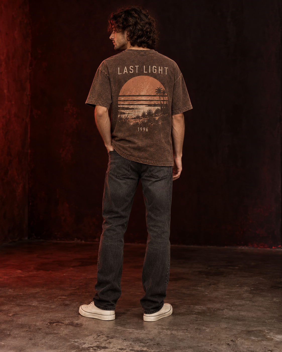 LAST LIGHT 1996 brown acid wash oversized tee back view