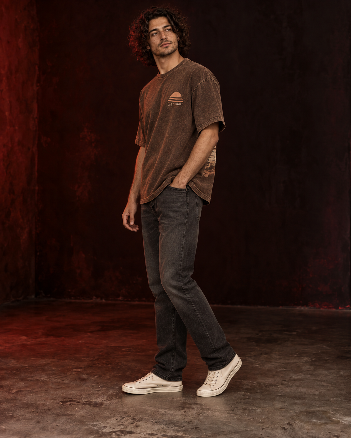 LAST LIGHT 1996 brown acid wash oversized tee side view