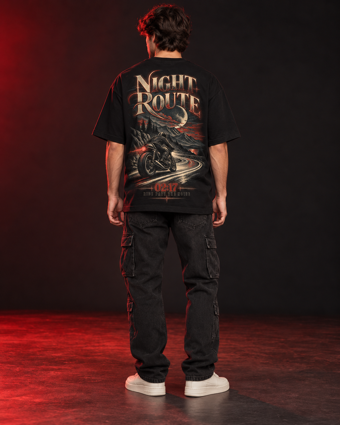 Night Route 02:17 black oversized T-shirt back print
