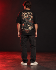 Night Route 02:17 black oversized T-shirt back print