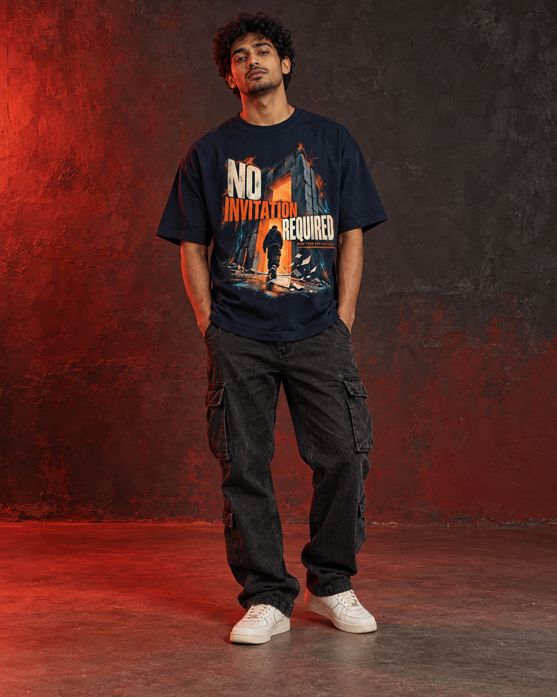 NO INVITATION REQUIRED OVERSIZED T-SHIRT – NAVY