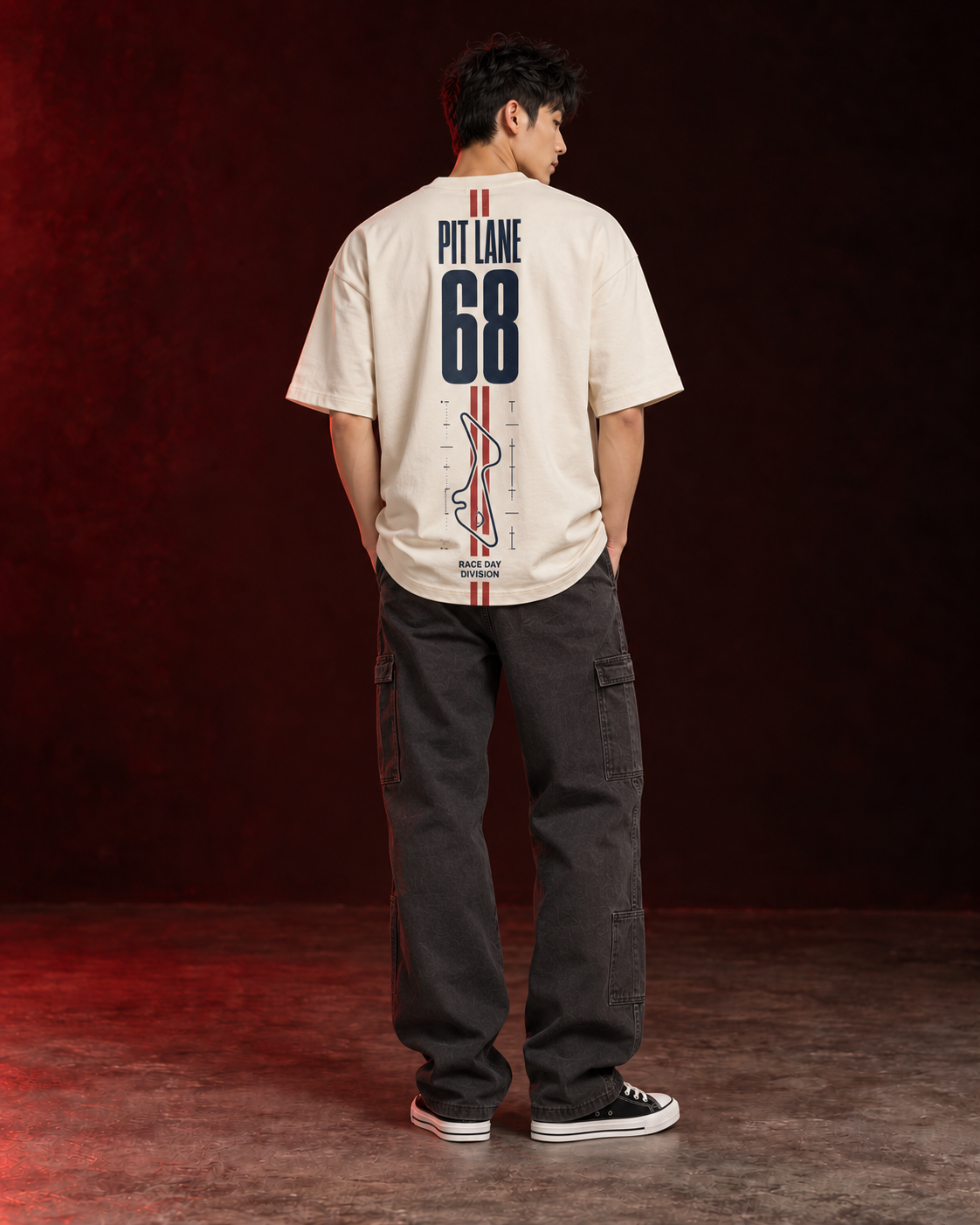 PIT LANE 68 cream oversized T-shirt back view
