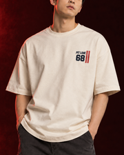 PIT LANE 68 cream oversized T-shirt detail view