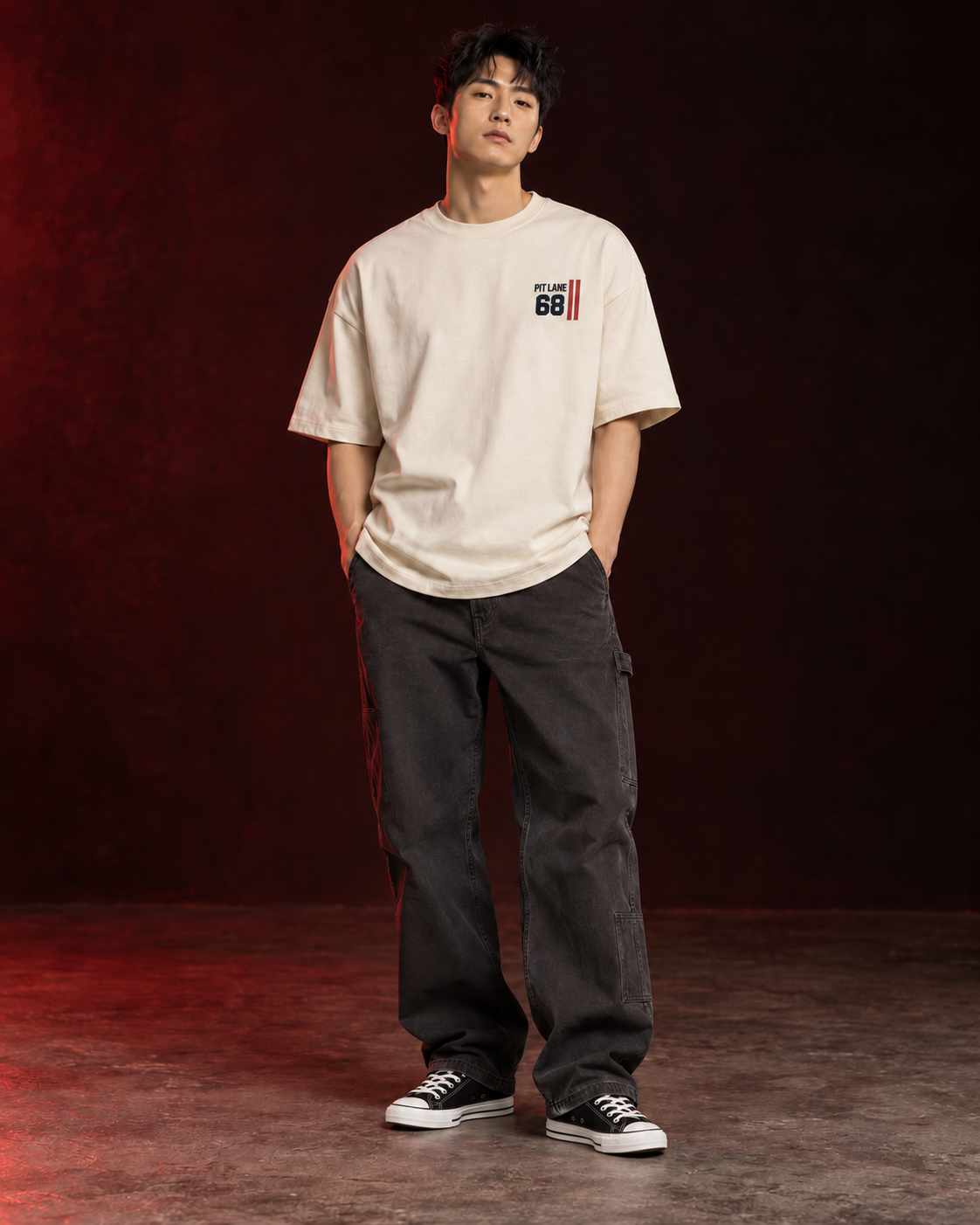 PIT LANE 68 cream oversized T-shirt front view