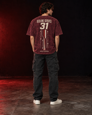 REDLINE SERVICE 31 burgundy acid-wash tee back view