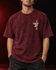 REDLINE SERVICE 31 burgundy acid-wash tee detail view