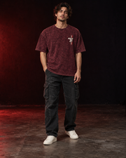 REDLINE SERVICE 31 burgundy acid-wash tee front view