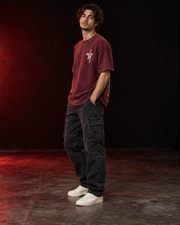 REDLINE SERVICE 31 burgundy acid-wash tee side view