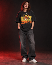 Snooze Social Club charcoal oversized T-shirt front view
