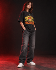 Snooze Social Club charcoal oversized T-shirt side view