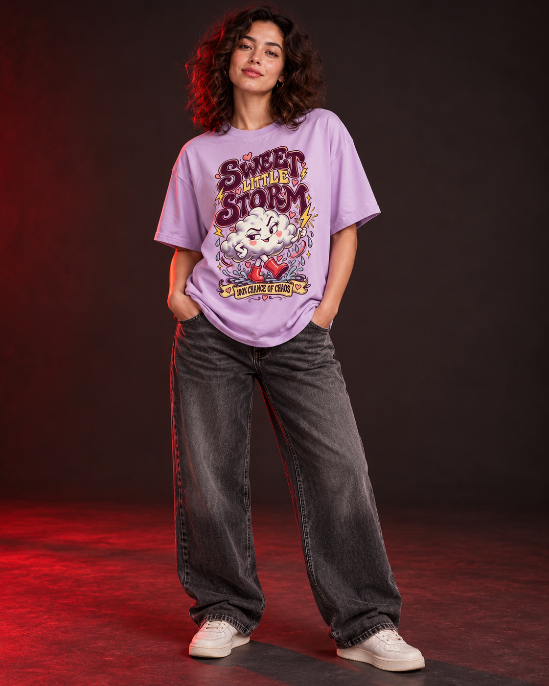 Sweet Little Storm lavender women's oversized T-shirt front view
