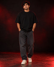 Plain front of black oversized tee