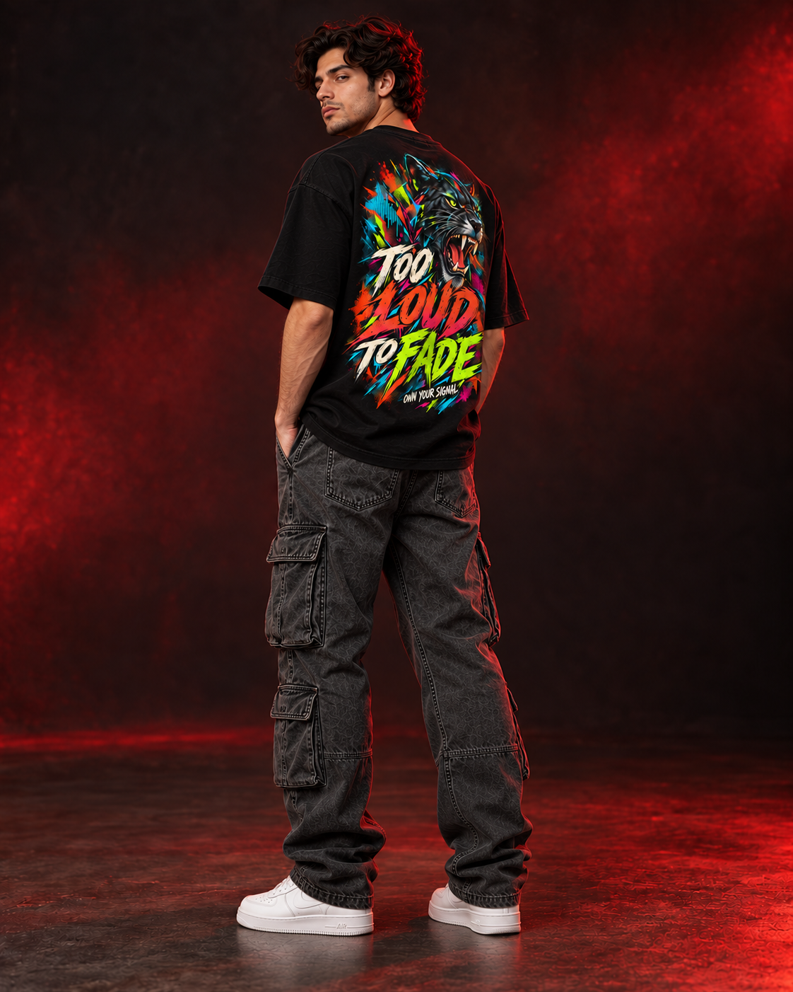 Three quarter back view on model