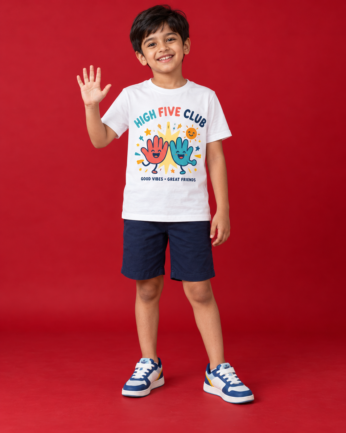 High Five Club white kids tee front