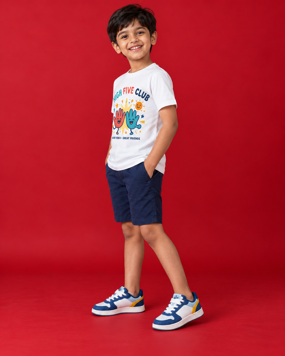 High Five Club white kids tee side