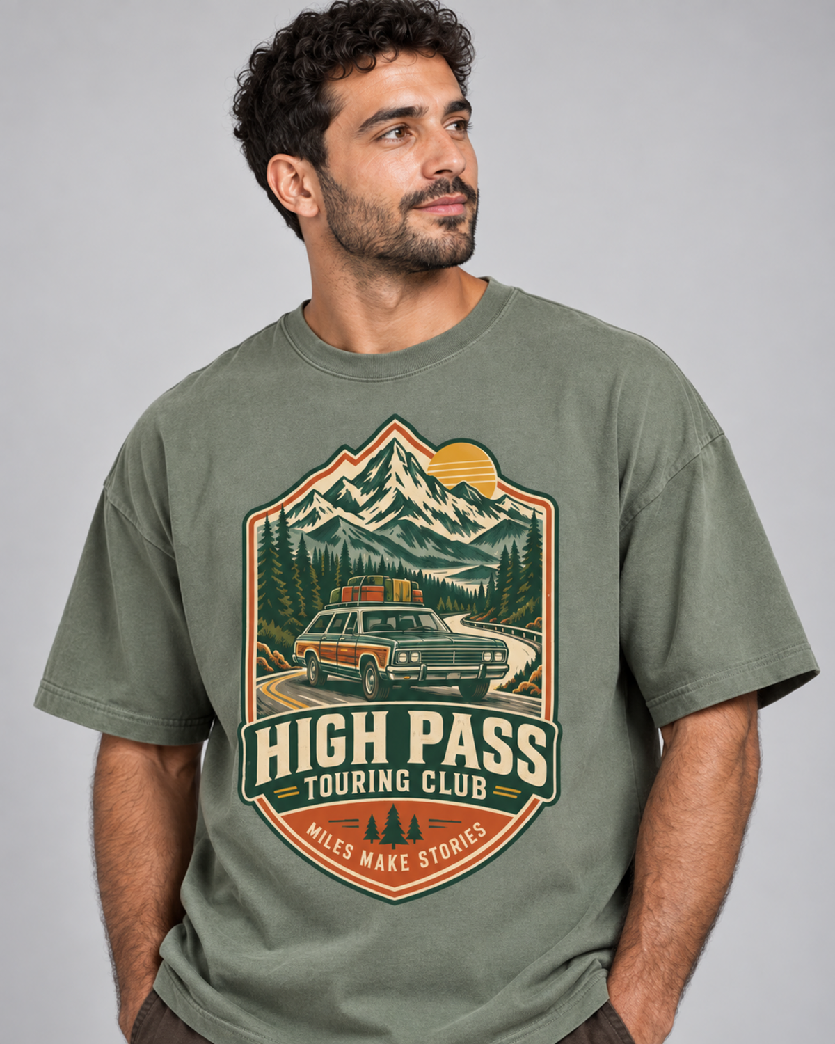 HIGH PASS TOURING CLUB oversized T-shirt — Close-up