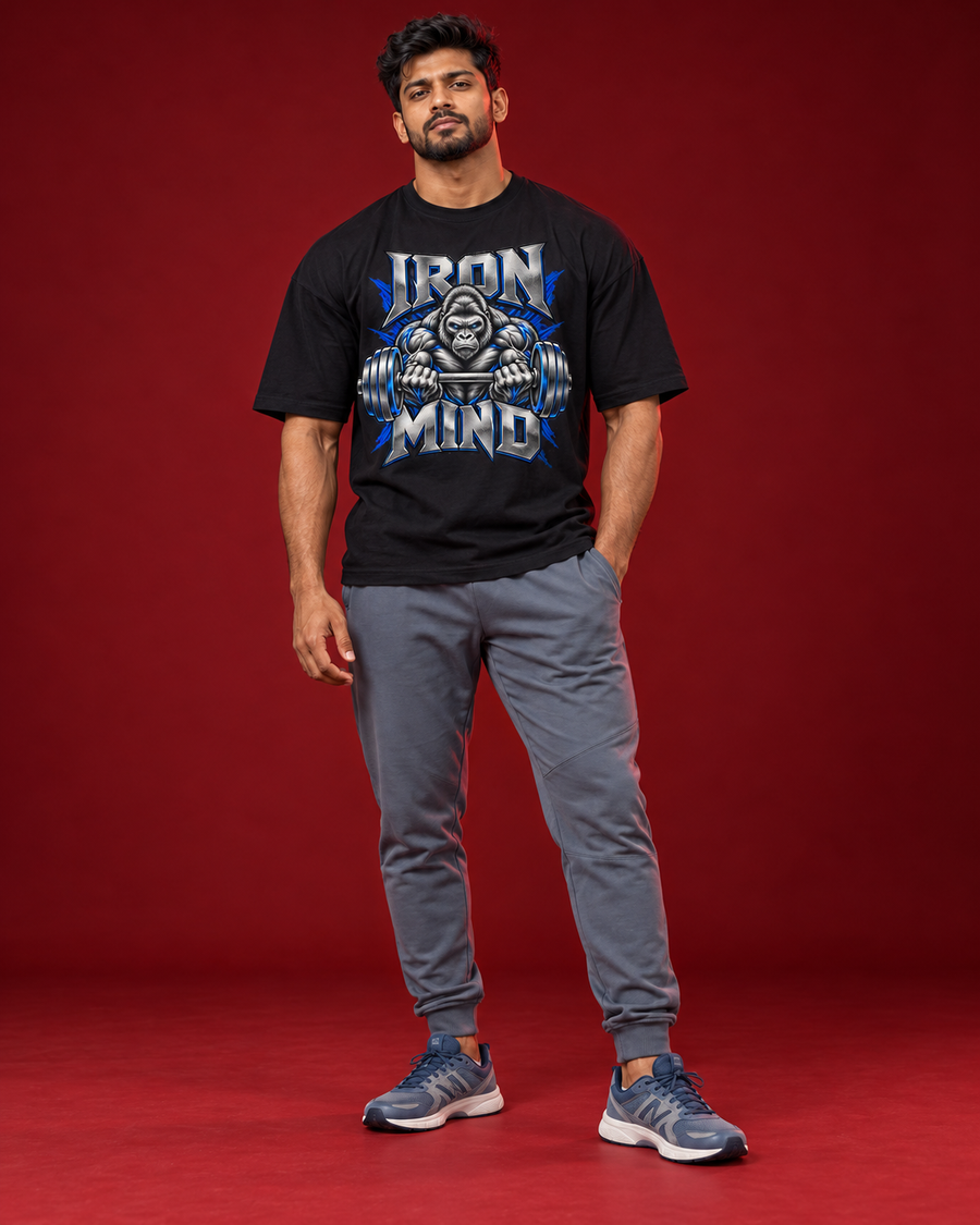 IRON MIND men's black gym tee Front view