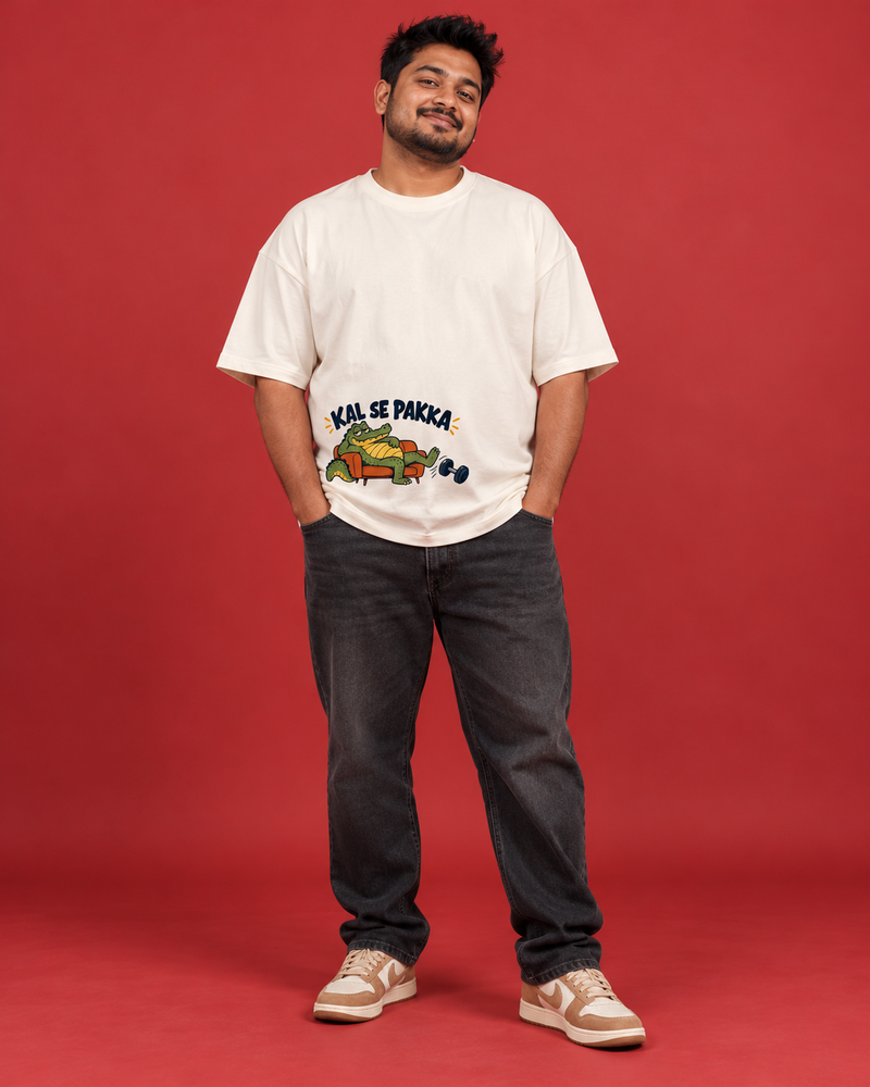 KAL SE PAKKA — MEN'S OFF-WHITE OVERSIZED T-SHIRT