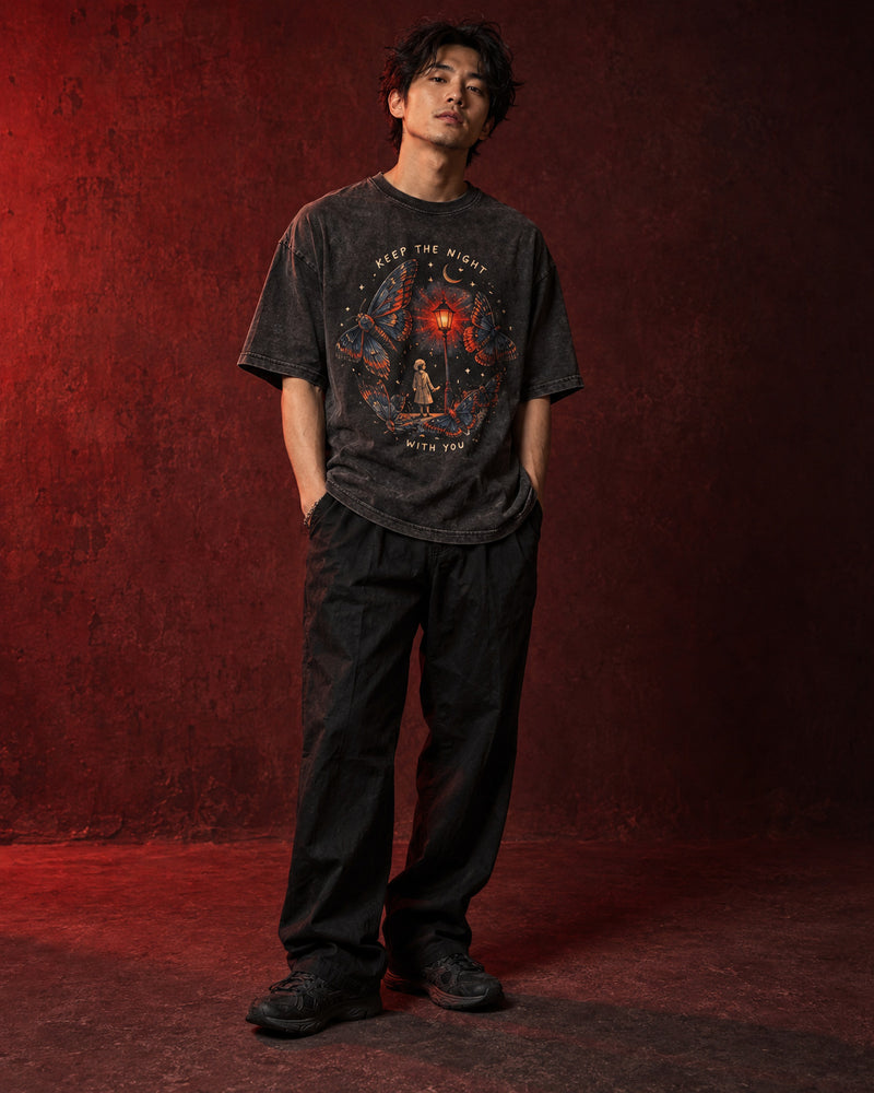 KEEP THE NIGHT Oversized T-Shirt – Washed Charcoal