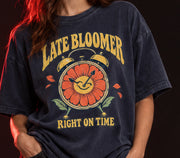 Print close-up of Late Bloomer oversized tee