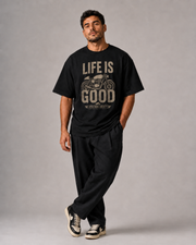 LIFE IS GOOD black oversized T-shirt full front