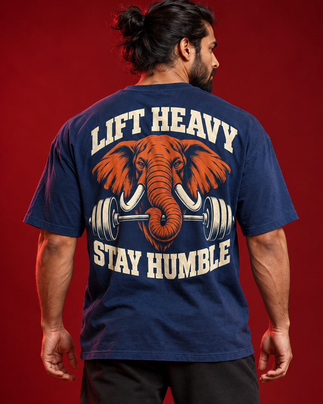 LIFT HEAVY STAY HUMBLE men's blue tee Close view
