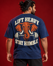 LIFT HEAVY STAY HUMBLE men's blue tee Close view