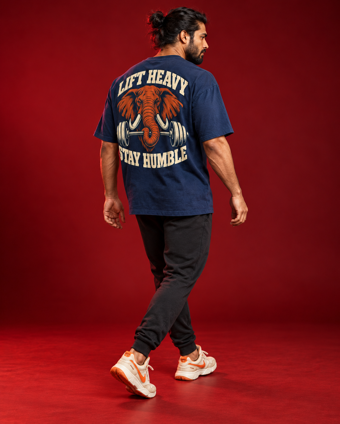 LIFT HEAVY STAY HUMBLE men's blue tee Side view