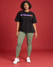 LIFT YOUR MOOD women's black tee wide upper chest print
