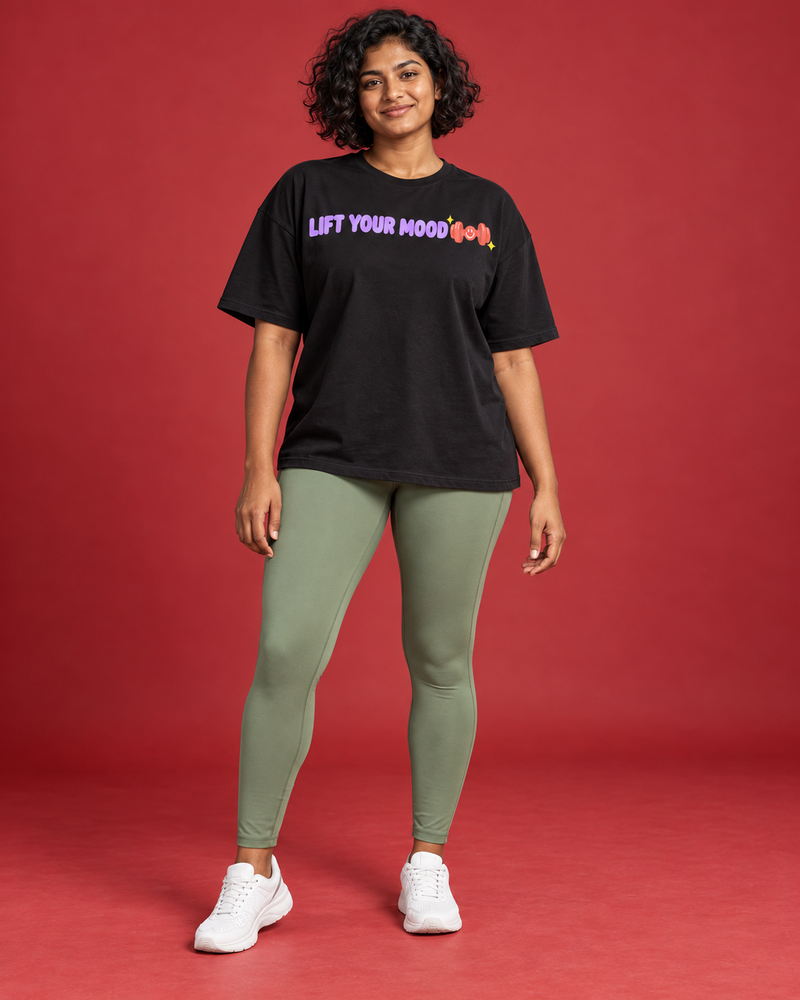 LIFT YOUR MOOD — Women's Black Oversized T-Shirt