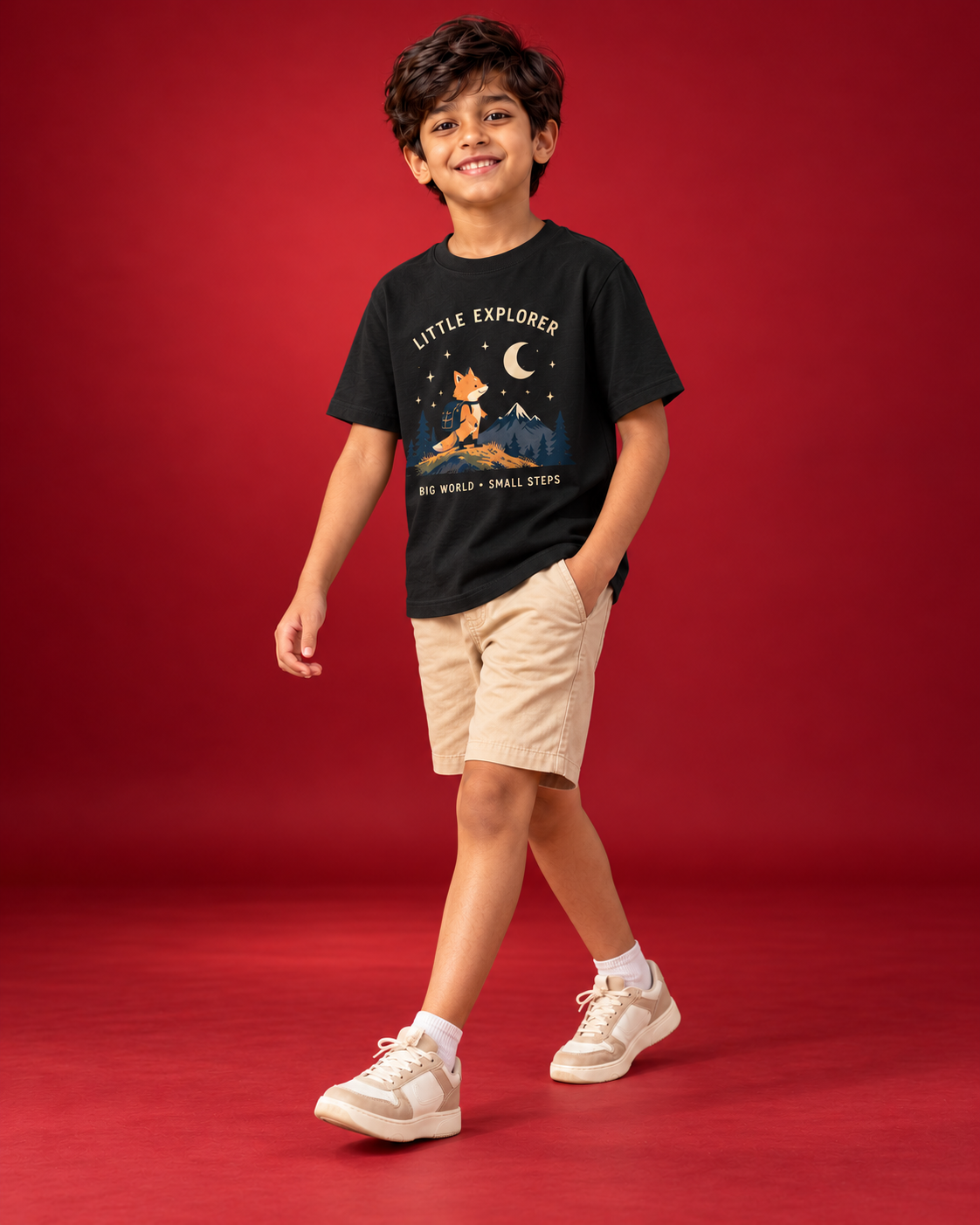Little Explorer black kids tee side
