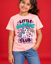 Little Magic Club pink kids tee closeup