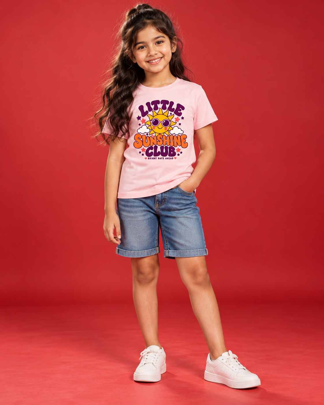 Little Sunshine Club pink kids tee front
