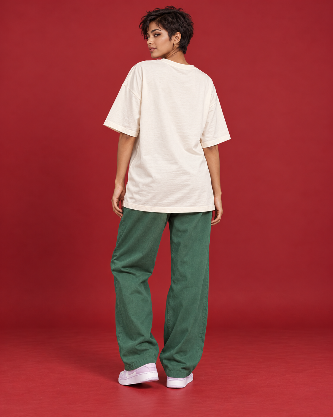 LOTUS HOUR plain off-white oversized women's tee back