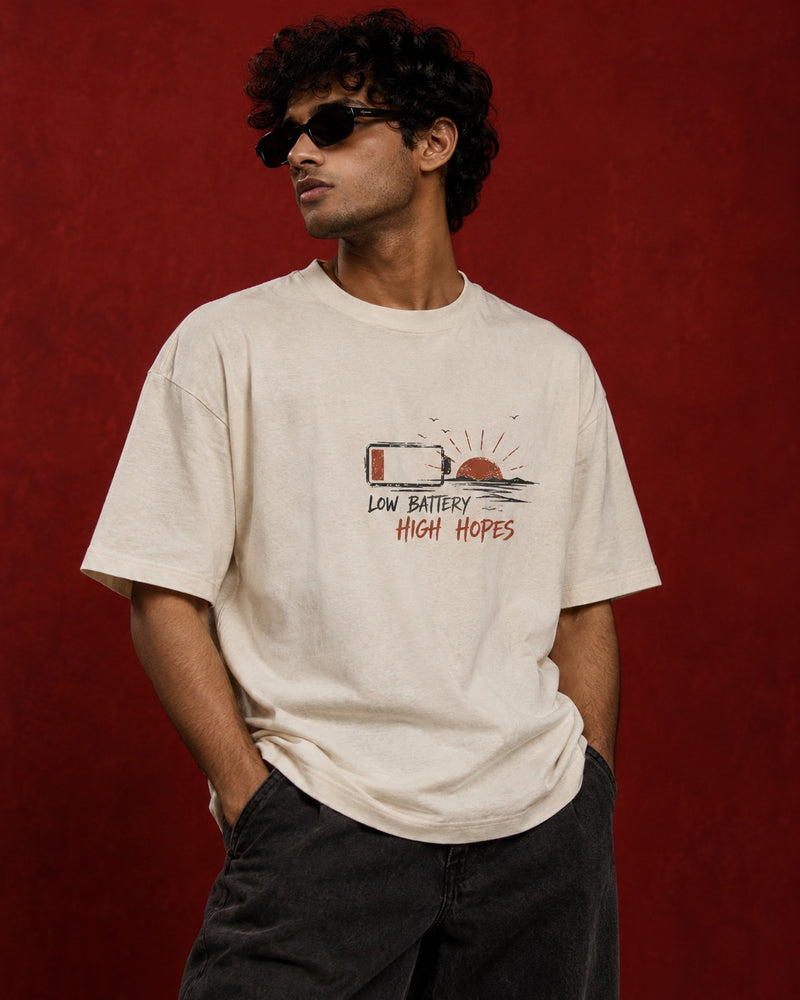 LOW BATTERY — HIGH HOPES Oversized Tee
