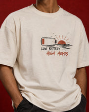 Print close-up of Low Battery High Hopes tee