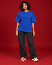 LOW BATTERY HIGH STANDARDS blue tee Front view