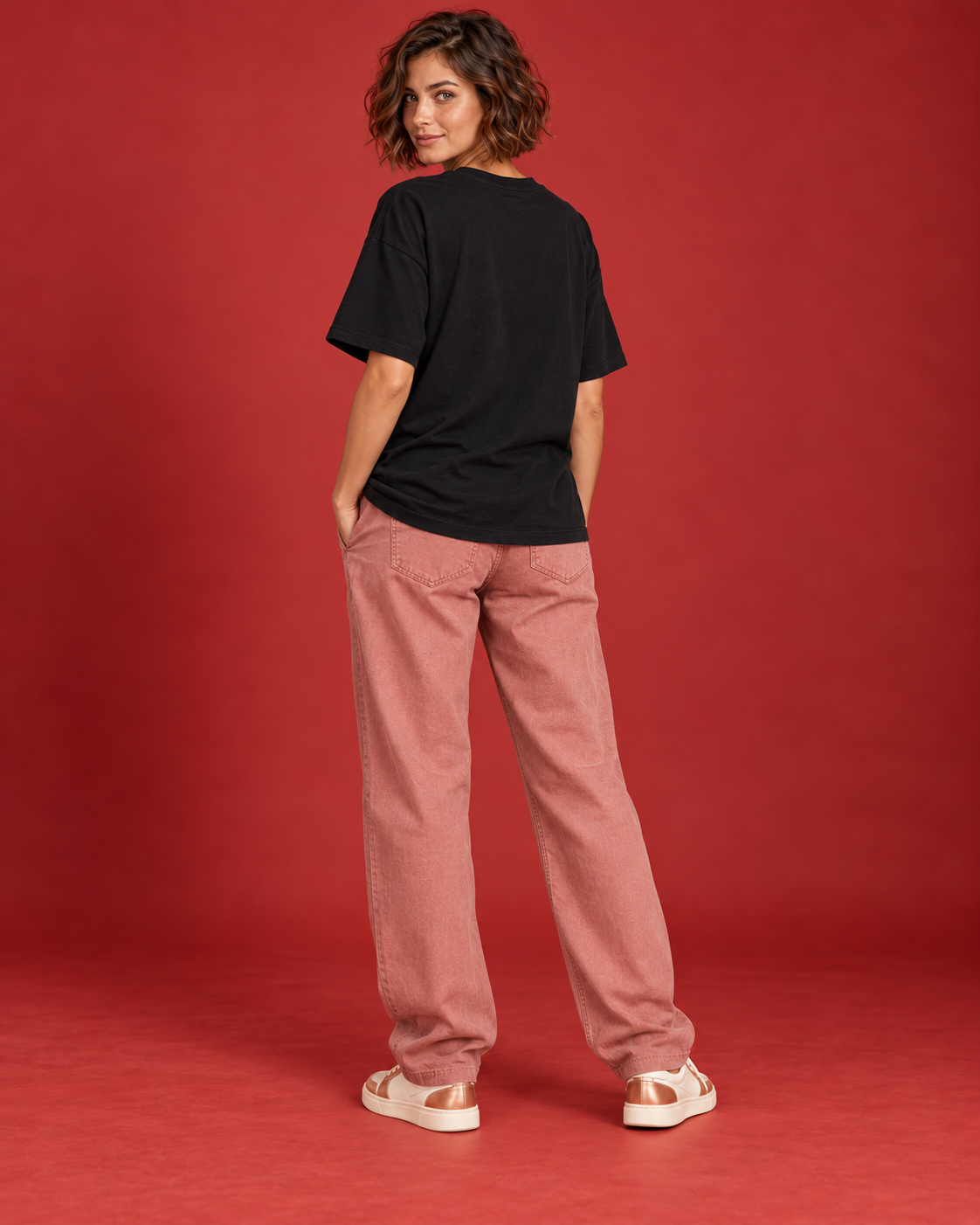 LUNAR WINGS women's black oversized tee back