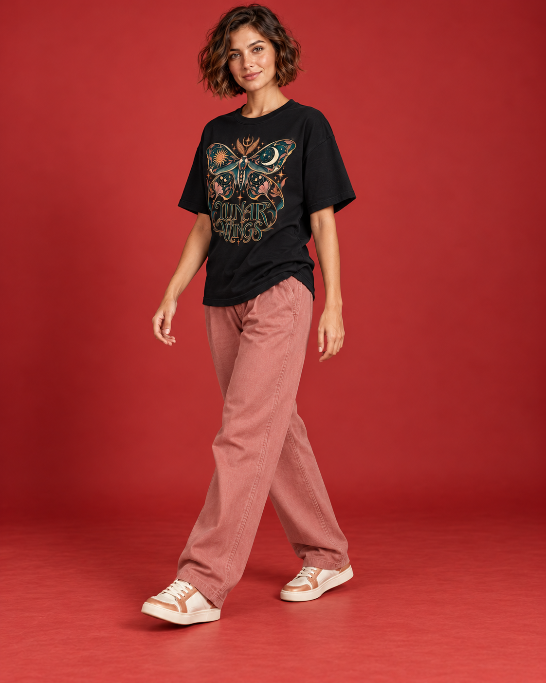 LUNAR WINGS women's black oversized tee side