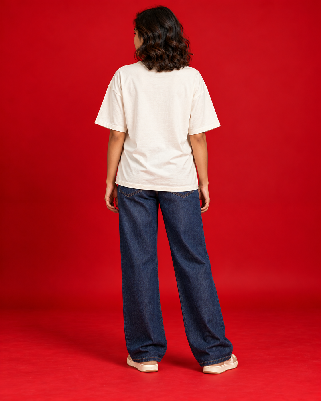 Mangalsutra women's off-white oversized Marathi typography T-shirt back