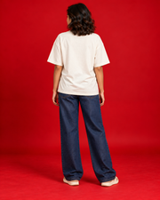 Mangalsutra women's off-white oversized Marathi typography T-shirt back