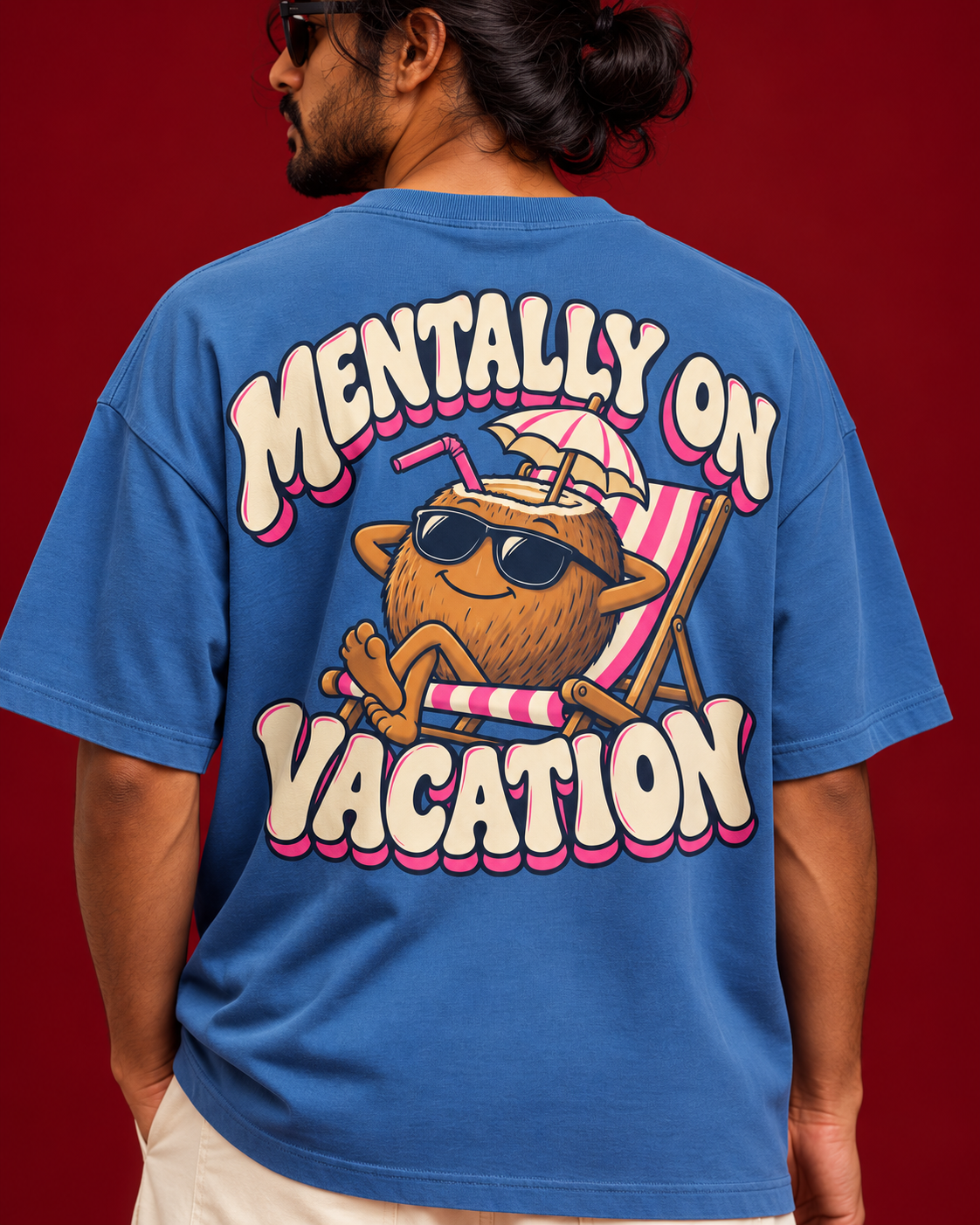 MENTALLY ON VACATION illustrated blue tee Close view