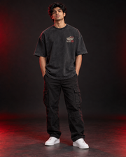 MIDNIGHT CIRCUIT washed charcoal oversized T-shirt front view